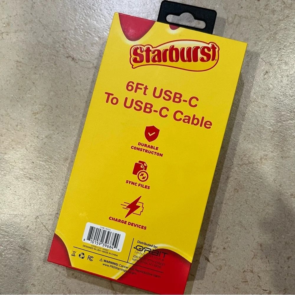 Starburst Candy 6 Ft. USB-C To USB -C Cable New